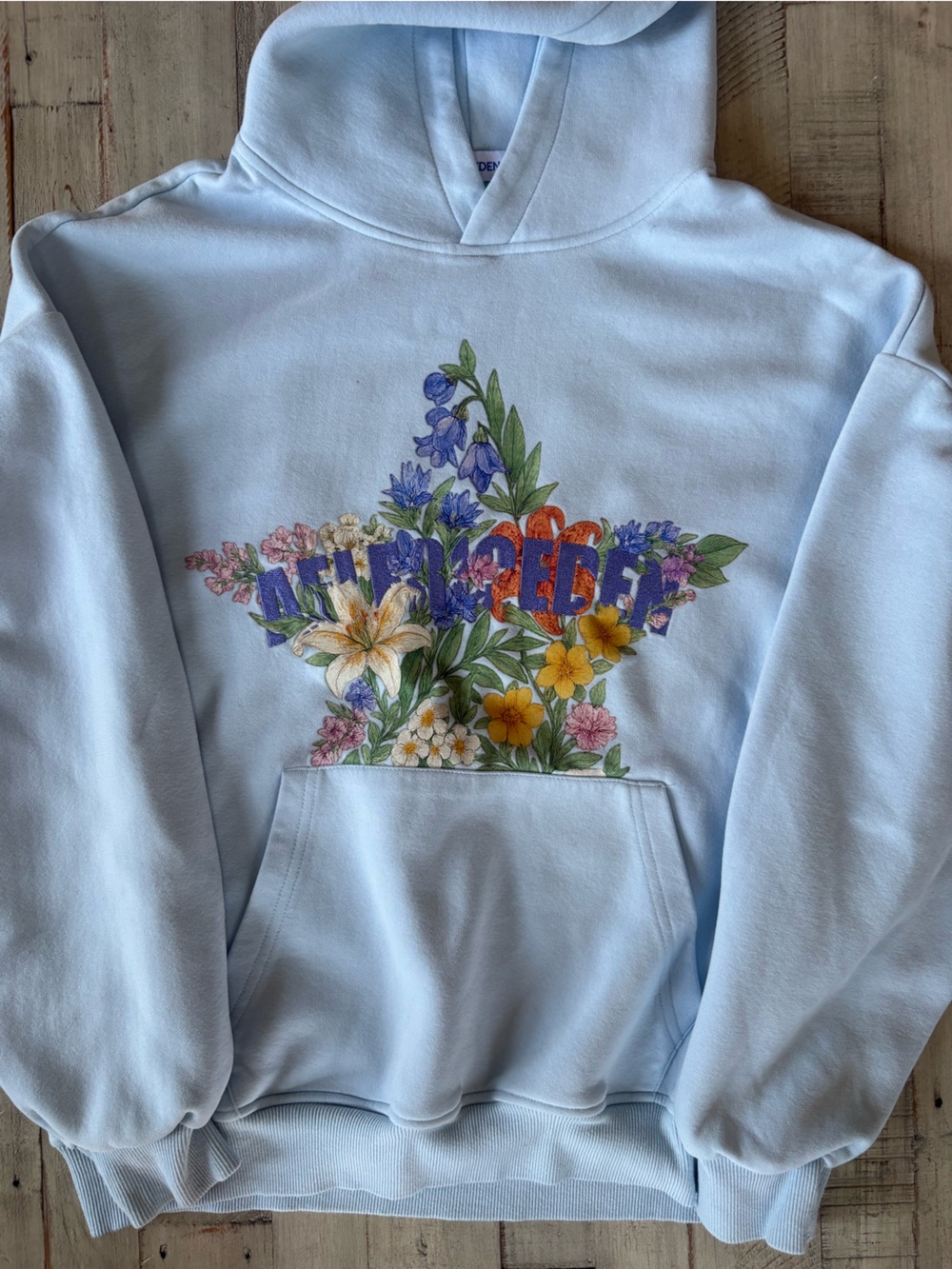 Aelfric Eden Light Blue Floral Graphic Hoodie Small